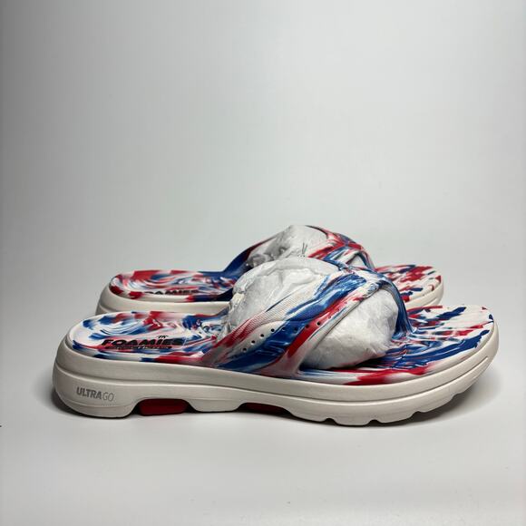 Skechers Go Walk 5 Foamies Merica Sweets Flip Flop Sandals in White/Blue/Red - Picture 6 of 11
